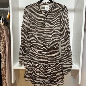 Misa Los Angeles Brown and Cream Ruffle Dress